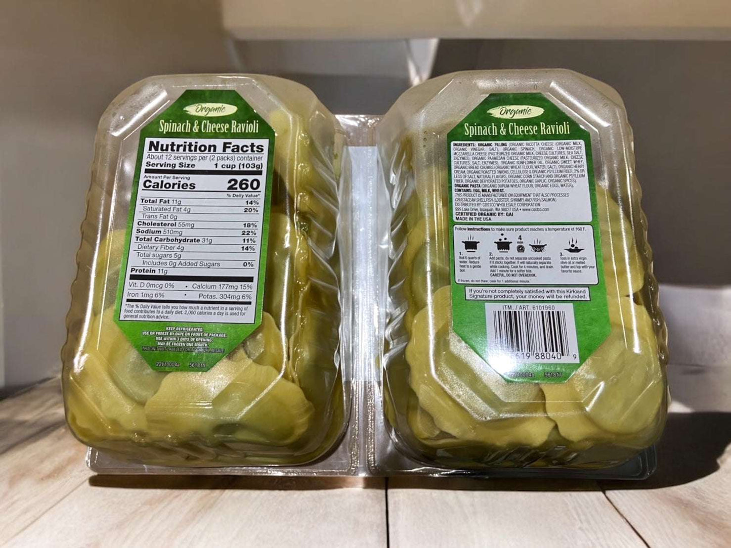 【冷蔵食品】KS オーガニック ラビオリ (ホウレンソウ & チーズ)【定番人気】 カークランドシグネクチャー