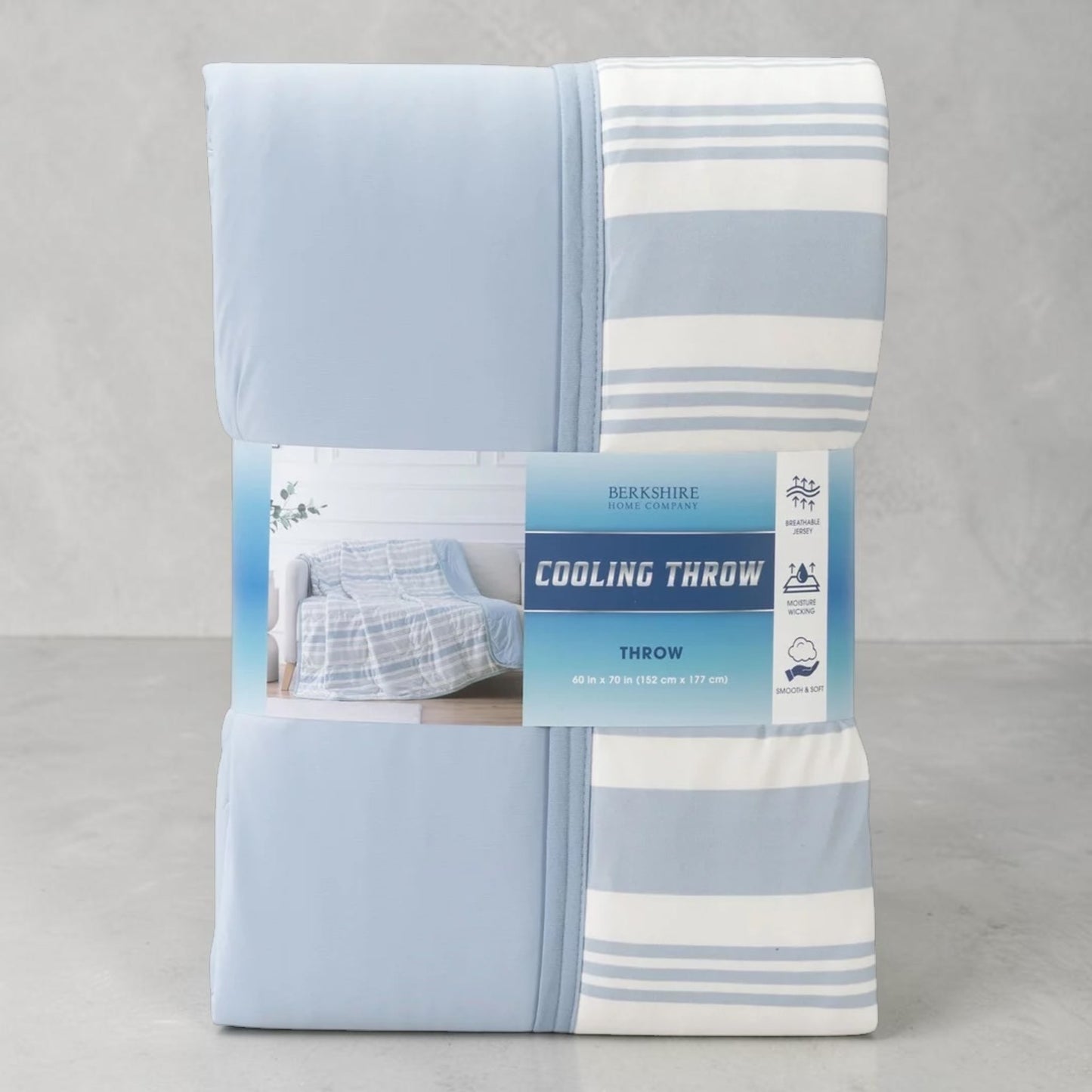 クーリング 大判ひざ掛け 152cm x 177cm  BERKSHIRE BLANKET＆HOME  カラー  ストライプブルー