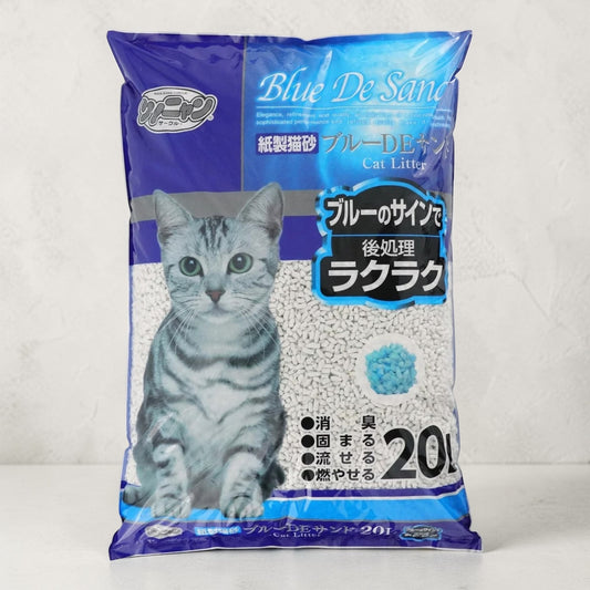 《ペット用品》ワンニャン 紙の猫砂 ブルーDEサンド 20L  紙製 猫砂