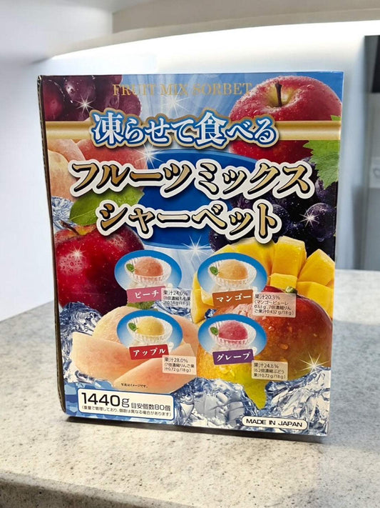 雪国アグリ フルーツミックスシャーベット 80個入りパッケージ、4種のフルーツ味。