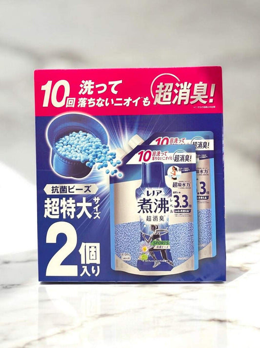 レノア 煮沸レベル超消臭抗菌ビーズ 1410ml×2パック、スポーツクールリフレッシュ＆シトラス香り。