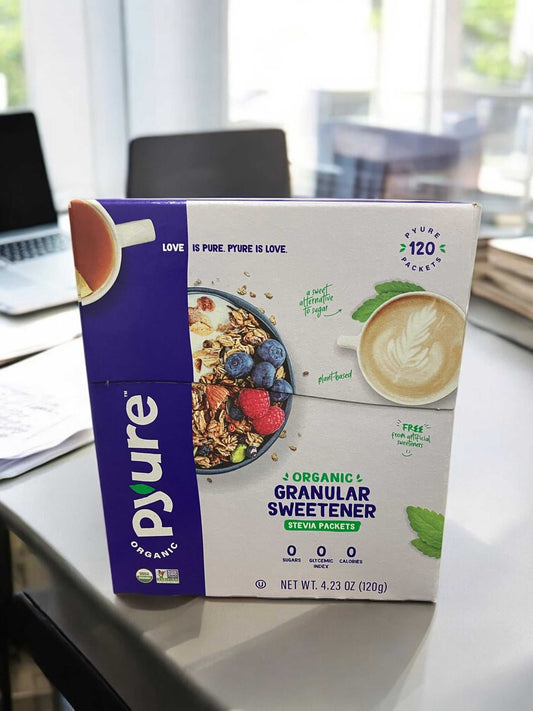 オーガニック ステビア スイートナー120袋入りのピュアPyure製品パッケージ