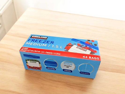Medium KS freezer bags, 1.5L capacity, 44-count packaging.