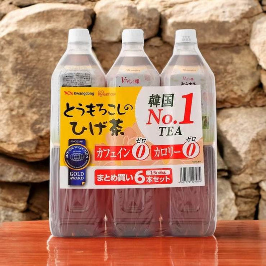 Pack of six 1.5L bottles of Korean caffeine-free, zero-calorie corn silk tea for health and beauty