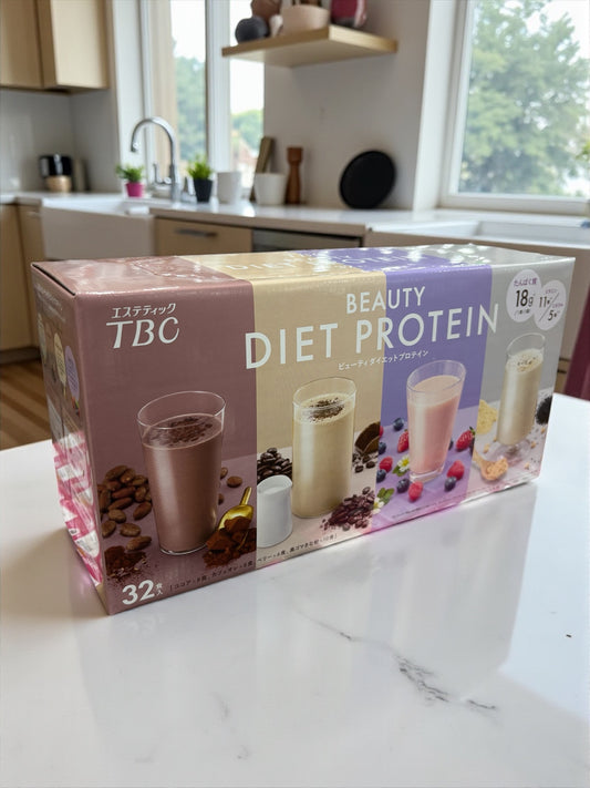 TBC ビューティダイエットプロテイン ４種  計32食  ココア カフォオレ ベリー 黒ゴマきな粉
