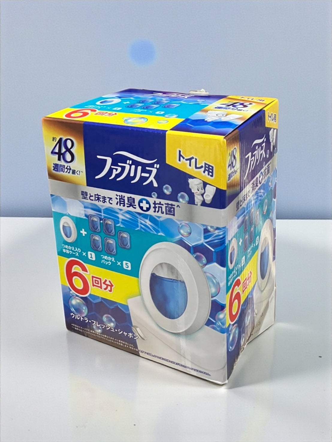 ファブリーズ 消臭芳香剤 トイレ用 壁と床まで消臭＋抗菌 ウルトラフレッシュ シャボンの香り 詰め替え入り本体ケース1個6.3ml＋詰め替えパック5個 6.3mL 計6回分